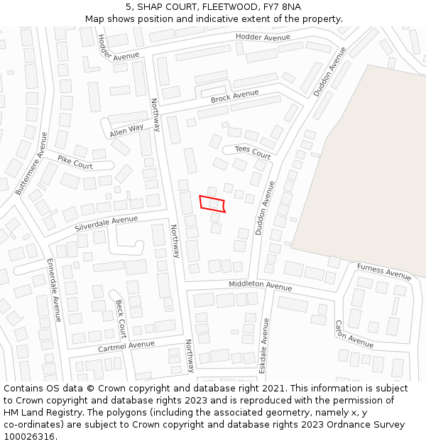 5, SHAP COURT, FLEETWOOD, FY7 8NA: Location map and indicative extent of plot