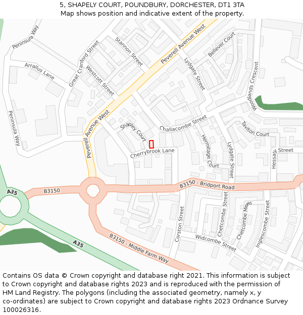 5, SHAPELY COURT, POUNDBURY, DORCHESTER, DT1 3TA: Location map and indicative extent of plot