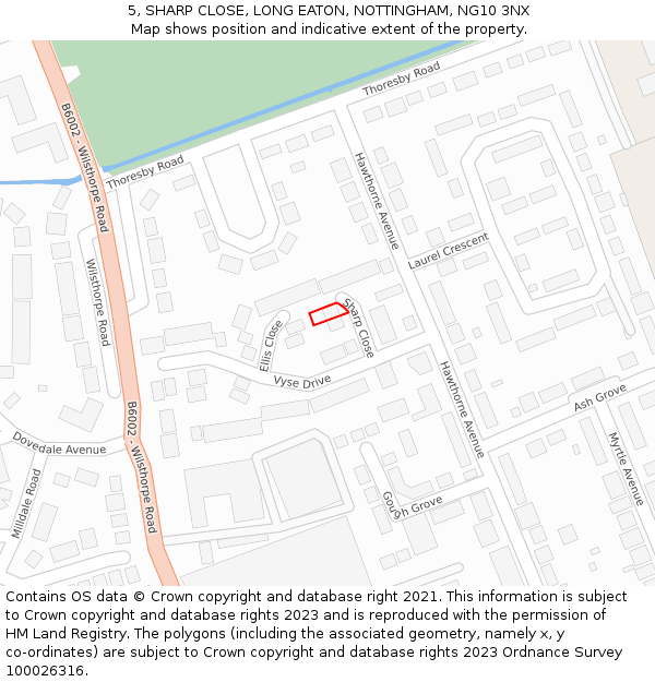 5, SHARP CLOSE, LONG EATON, NOTTINGHAM, NG10 3NX: Location map and indicative extent of plot