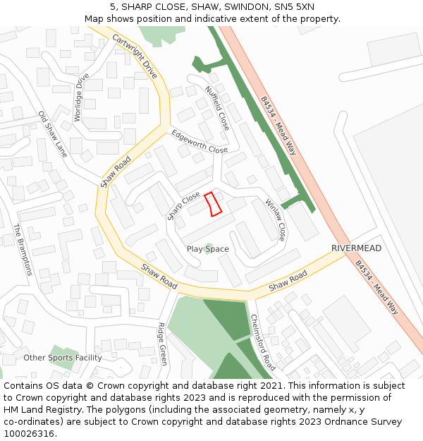 5, SHARP CLOSE, SHAW, SWINDON, SN5 5XN: Location map and indicative extent of plot