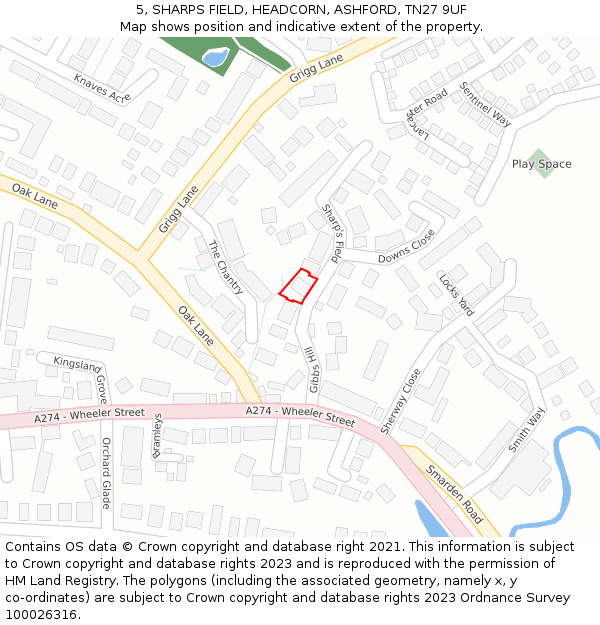 5, SHARPS FIELD, HEADCORN, ASHFORD, TN27 9UF: Location map and indicative extent of plot