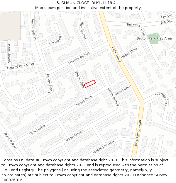 5, SHAUN CLOSE, RHYL, LL18 4LL: Location map and indicative extent of plot