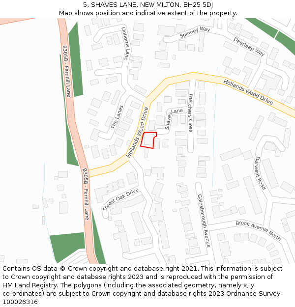 5, SHAVES LANE, NEW MILTON, BH25 5DJ: Location map and indicative extent of plot