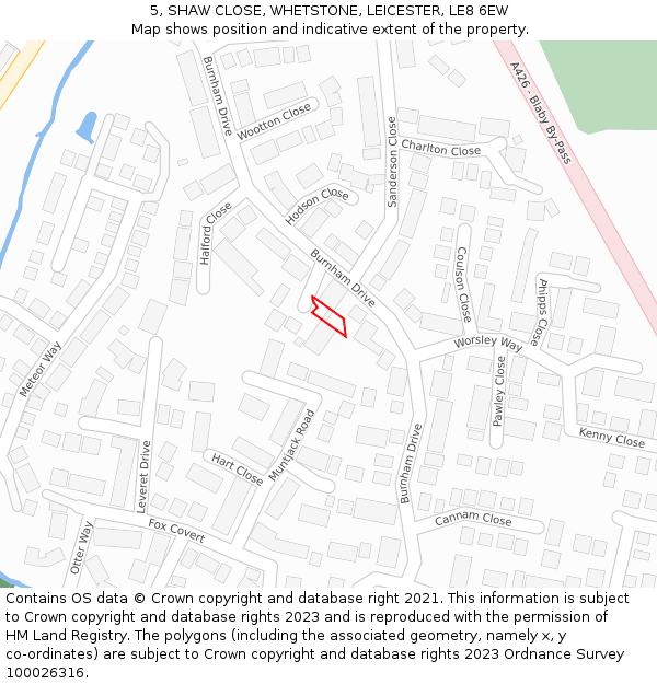 5, SHAW CLOSE, WHETSTONE, LEICESTER, LE8 6EW: Location map and indicative extent of plot