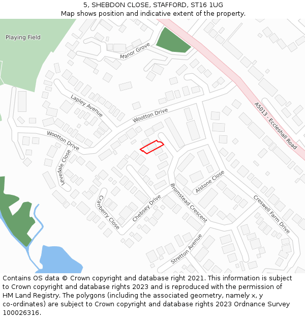 5, SHEBDON CLOSE, STAFFORD, ST16 1UG: Location map and indicative extent of plot