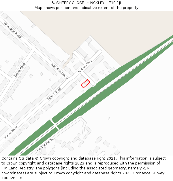 5, SHEEPY CLOSE, HINCKLEY, LE10 1JL: Location map and indicative extent of plot