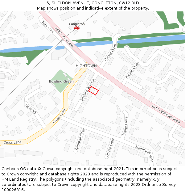 5, SHELDON AVENUE, CONGLETON, CW12 3LD: Location map and indicative extent of plot