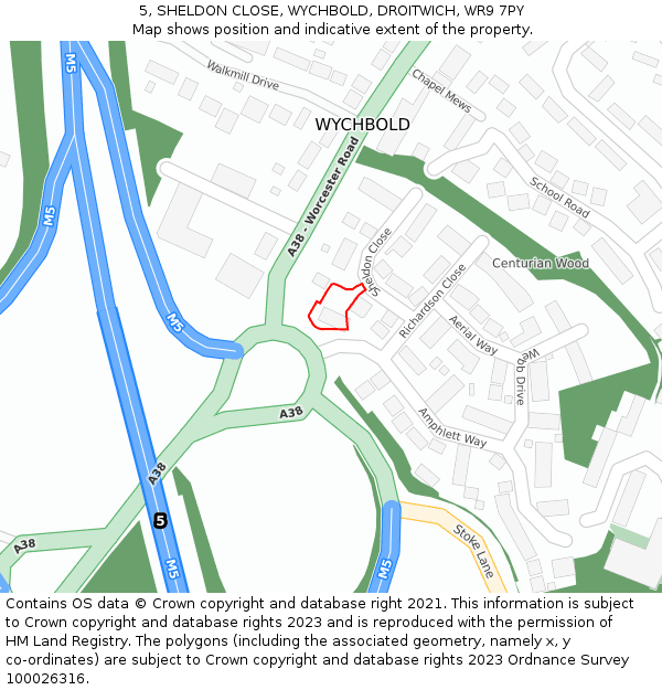 5, SHELDON CLOSE, WYCHBOLD, DROITWICH, WR9 7PY: Location map and indicative extent of plot