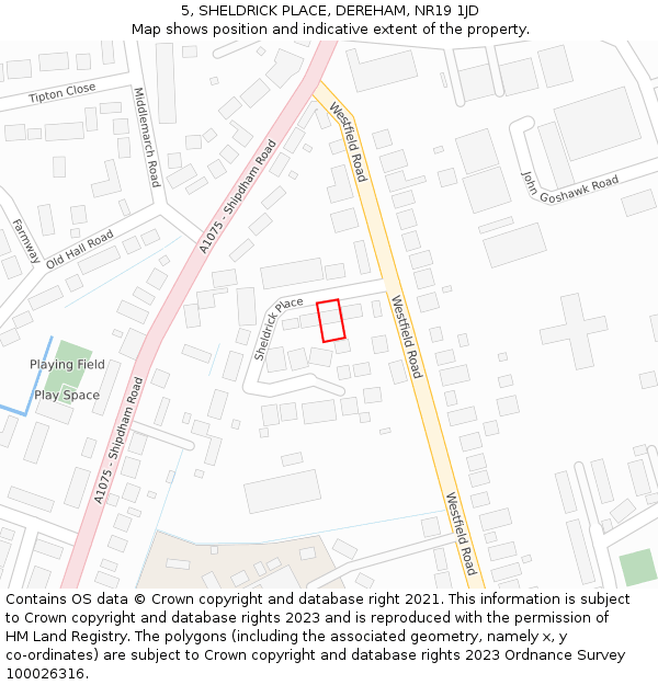 5, SHELDRICK PLACE, DEREHAM, NR19 1JD: Location map and indicative extent of plot