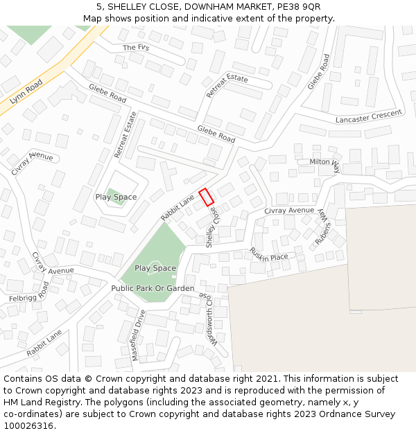 5, SHELLEY CLOSE, DOWNHAM MARKET, PE38 9QR: Location map and indicative extent of plot