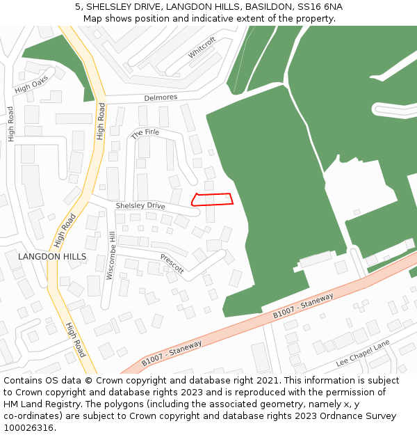 5, SHELSLEY DRIVE, LANGDON HILLS, BASILDON, SS16 6NA: Location map and indicative extent of plot