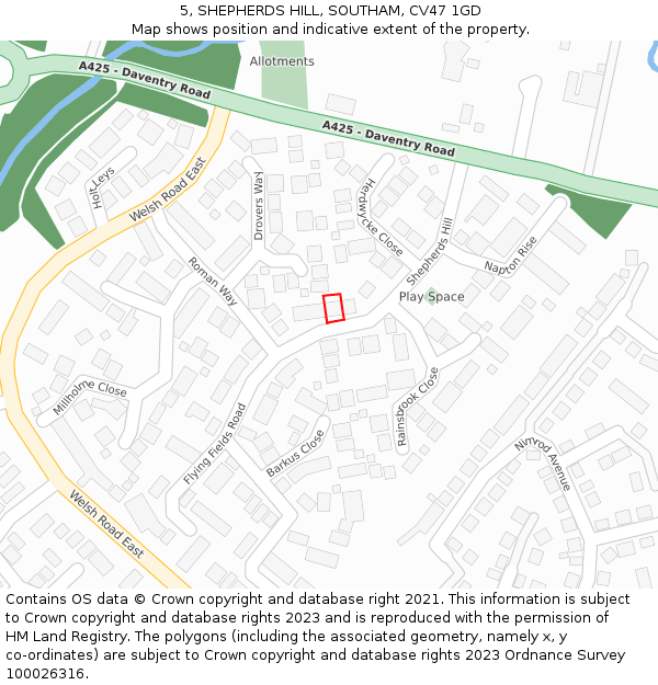 5, SHEPHERDS HILL, SOUTHAM, CV47 1GD: Location map and indicative extent of plot