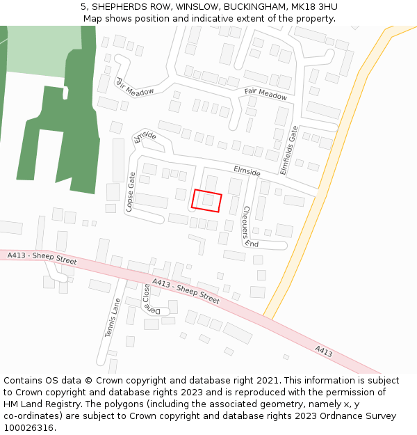 5, SHEPHERDS ROW, WINSLOW, BUCKINGHAM, MK18 3HU: Location map and indicative extent of plot