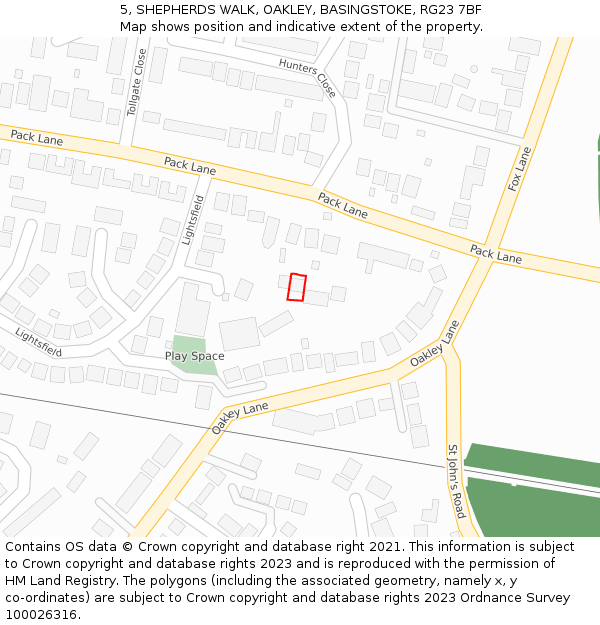5, SHEPHERDS WALK, OAKLEY, BASINGSTOKE, RG23 7BF: Location map and indicative extent of plot