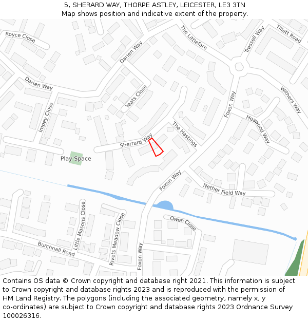 5, SHERARD WAY, THORPE ASTLEY, LEICESTER, LE3 3TN: Location map and indicative extent of plot