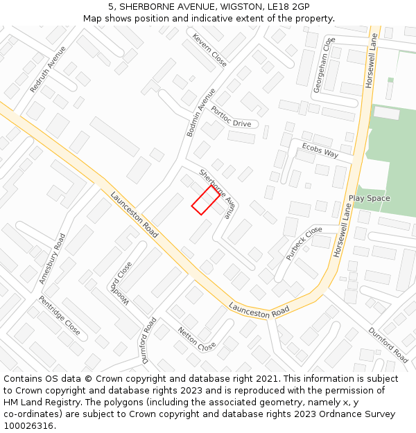 5, SHERBORNE AVENUE, WIGSTON, LE18 2GP: Location map and indicative extent of plot