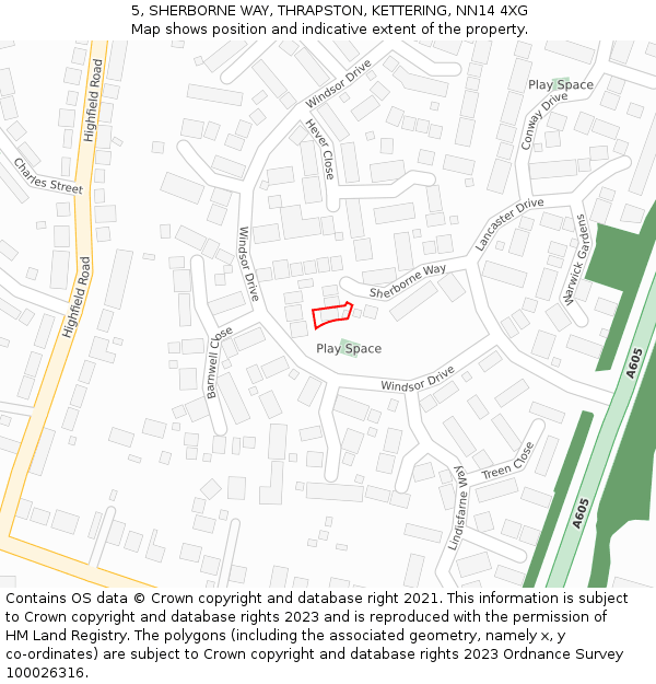 5, SHERBORNE WAY, THRAPSTON, KETTERING, NN14 4XG: Location map and indicative extent of plot