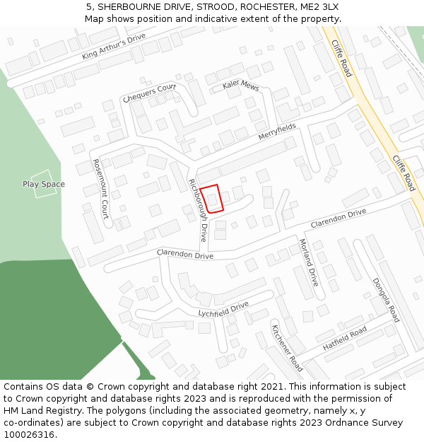 5, SHERBOURNE DRIVE, STROOD, ROCHESTER, ME2 3LX: Location map and indicative extent of plot
