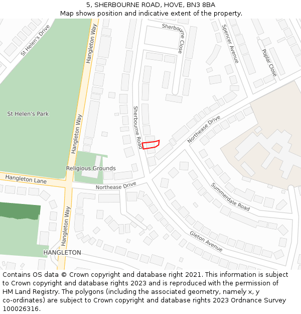 5, SHERBOURNE ROAD, HOVE, BN3 8BA: Location map and indicative extent of plot