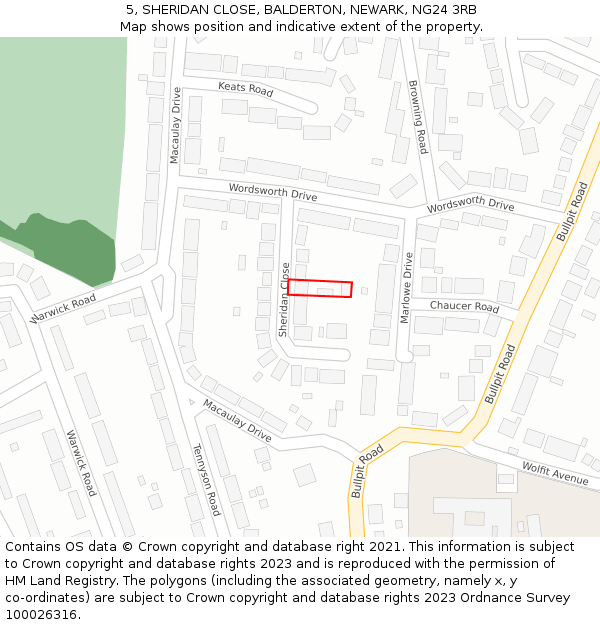 5, SHERIDAN CLOSE, BALDERTON, NEWARK, NG24 3RB: Location map and indicative extent of plot