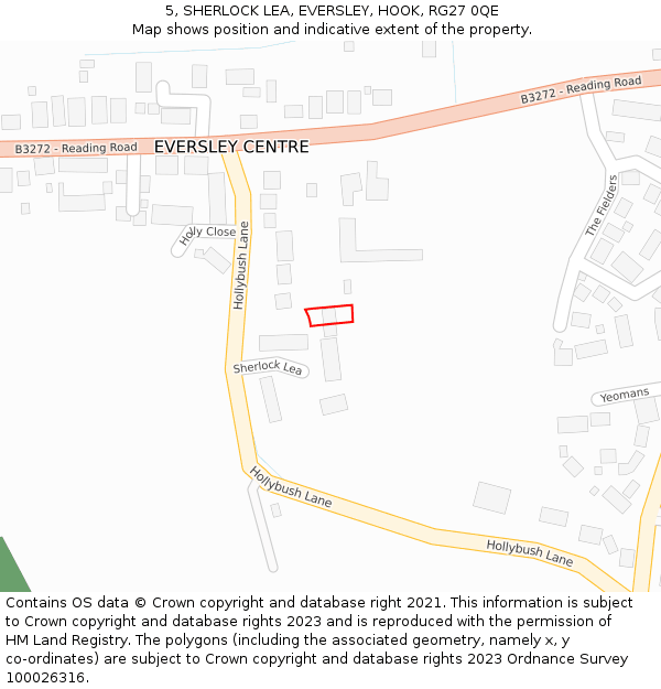 5, SHERLOCK LEA, EVERSLEY, HOOK, RG27 0QE: Location map and indicative extent of plot