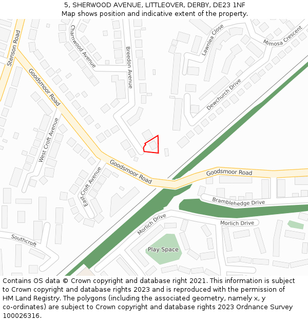 5, SHERWOOD AVENUE, LITTLEOVER, DERBY, DE23 1NF: Location map and indicative extent of plot
