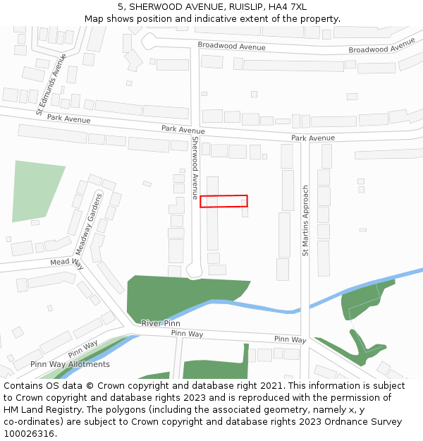 5, SHERWOOD AVENUE, RUISLIP, HA4 7XL: Location map and indicative extent of plot
