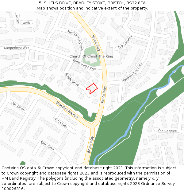 5, SHIELS DRIVE, BRADLEY STOKE, BRISTOL, BS32 8EA: Location map and indicative extent of plot