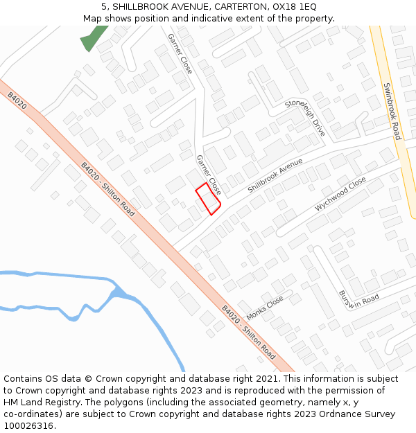 5, SHILLBROOK AVENUE, CARTERTON, OX18 1EQ: Location map and indicative extent of plot