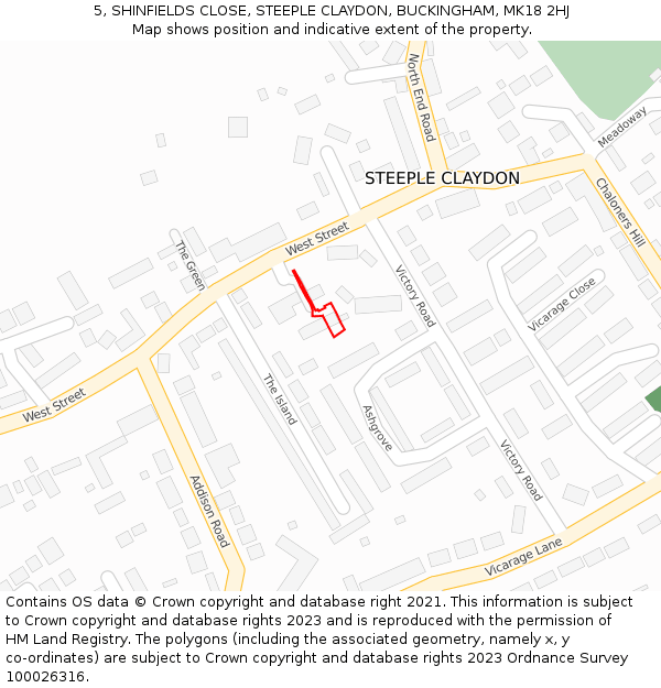 5, SHINFIELDS CLOSE, STEEPLE CLAYDON, BUCKINGHAM, MK18 2HJ: Location map and indicative extent of plot