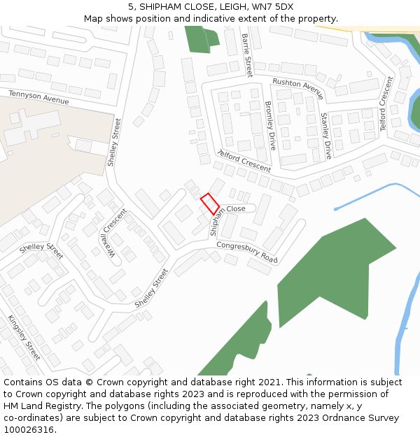 5, SHIPHAM CLOSE, LEIGH, WN7 5DX: Location map and indicative extent of plot