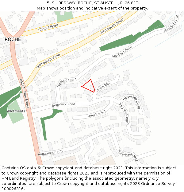5, SHIRES WAY, ROCHE, ST AUSTELL, PL26 8FE: Location map and indicative extent of plot