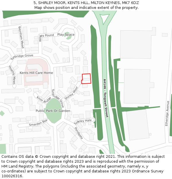 5, SHIRLEY MOOR, KENTS HILL, MILTON KEYNES, MK7 6DZ: Location map and indicative extent of plot