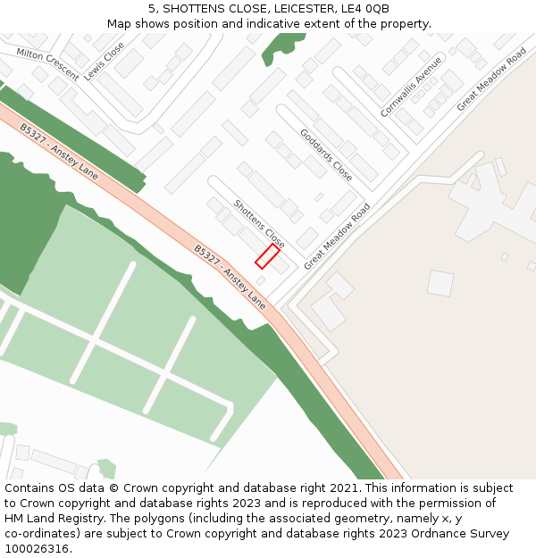 5, SHOTTENS CLOSE, LEICESTER, LE4 0QB: Location map and indicative extent of plot