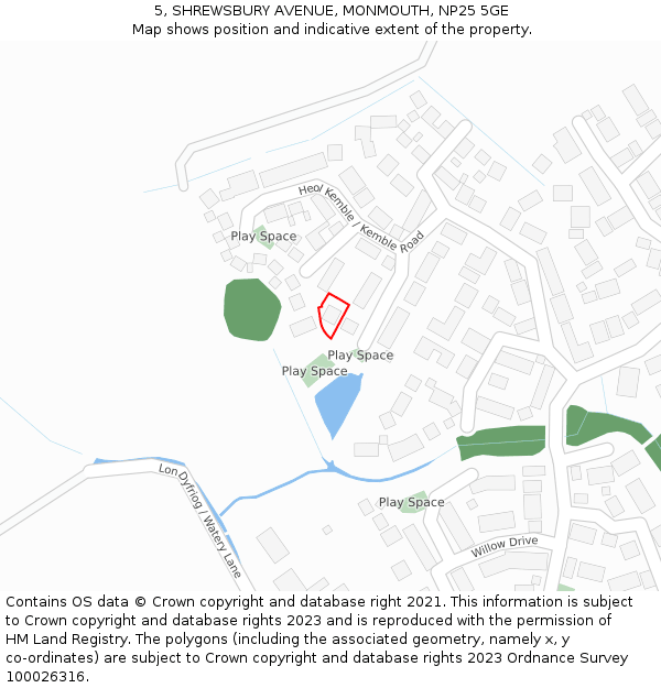 5, SHREWSBURY AVENUE, MONMOUTH, NP25 5GE: Location map and indicative extent of plot