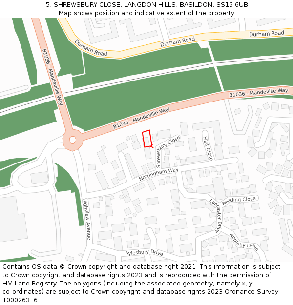 5, SHREWSBURY CLOSE, LANGDON HILLS, BASILDON, SS16 6UB: Location map and indicative extent of plot