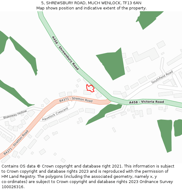 5, SHREWSBURY ROAD, MUCH WENLOCK, TF13 6AN: Location map and indicative extent of plot