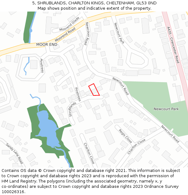 5, SHRUBLANDS, CHARLTON KINGS, CHELTENHAM, GL53 0ND: Location map and indicative extent of plot