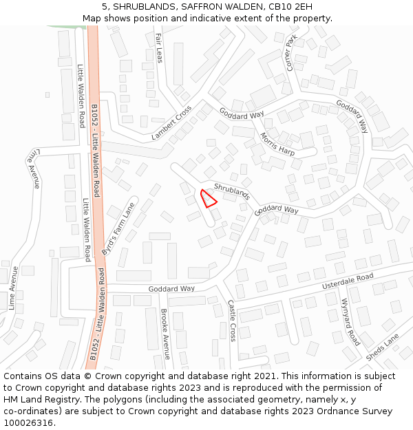 5, SHRUBLANDS, SAFFRON WALDEN, CB10 2EH: Location map and indicative extent of plot