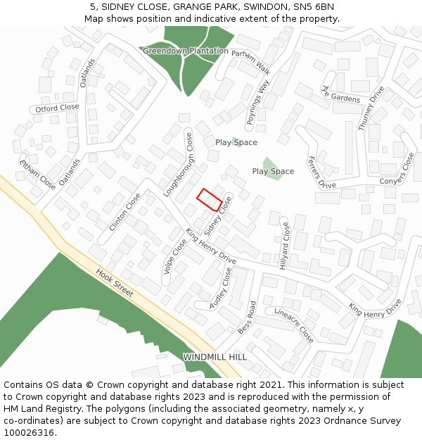 5, SIDNEY CLOSE, GRANGE PARK, SWINDON, SN5 6BN: Location map and indicative extent of plot