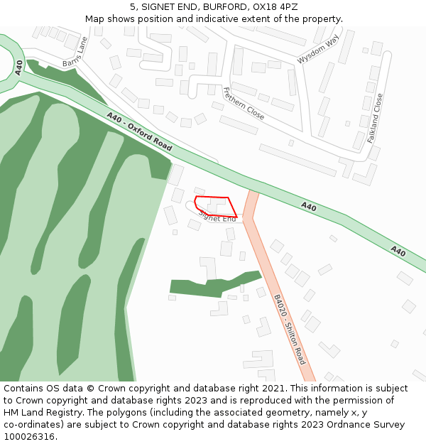 5, SIGNET END, BURFORD, OX18 4PZ: Location map and indicative extent of plot