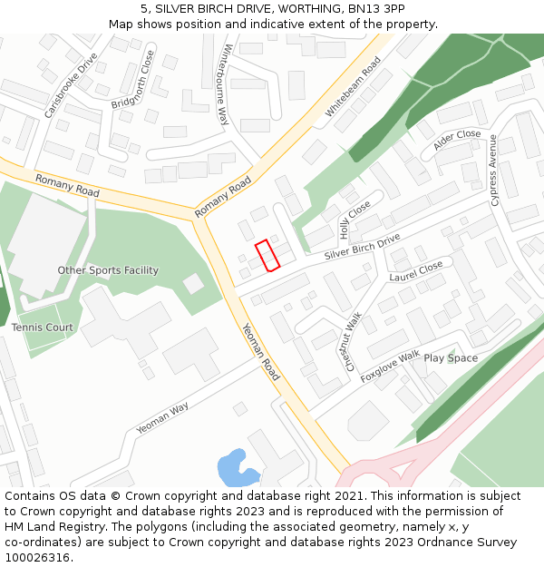 5, SILVER BIRCH DRIVE, WORTHING, BN13 3PP: Location map and indicative extent of plot