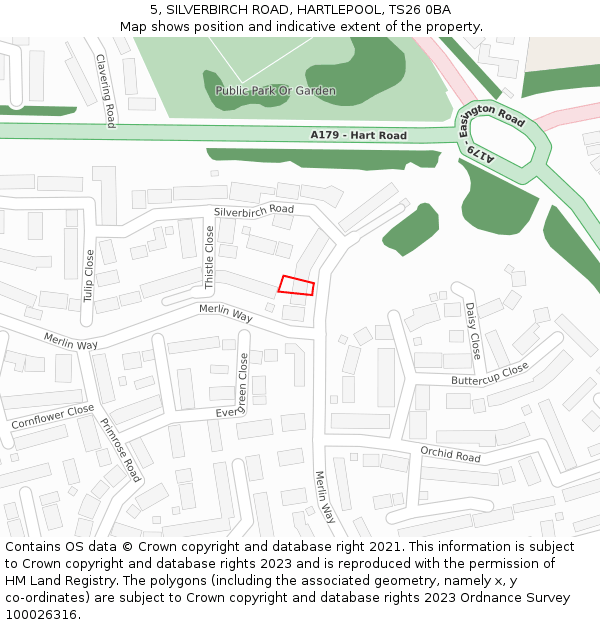 5, SILVERBIRCH ROAD, HARTLEPOOL, TS26 0BA: Location map and indicative extent of plot