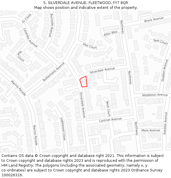 5, SILVERDALE AVENUE, FLEETWOOD, FY7 8QR: Location map and indicative extent of plot