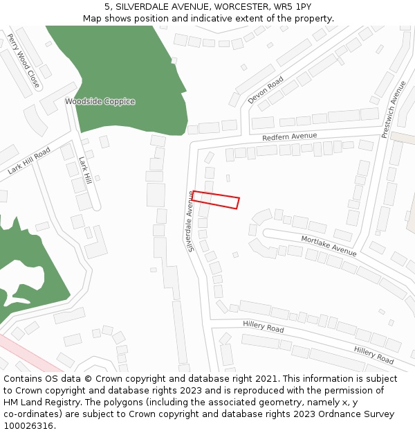 5, SILVERDALE AVENUE, WORCESTER, WR5 1PY: Location map and indicative extent of plot