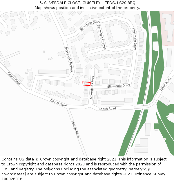 5, SILVERDALE CLOSE, GUISELEY, LEEDS, LS20 8BQ: Location map and indicative extent of plot