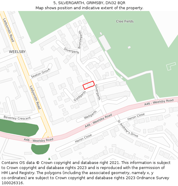 5, SILVERGARTH, GRIMSBY, DN32 8QR: Location map and indicative extent of plot