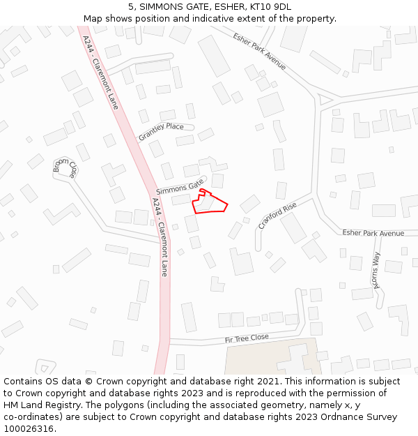 5, SIMMONS GATE, ESHER, KT10 9DL: Location map and indicative extent of plot