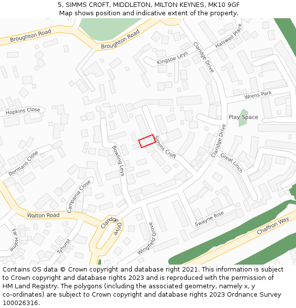 5, SIMMS CROFT, MIDDLETON, MILTON KEYNES, MK10 9GF: Location map and indicative extent of plot