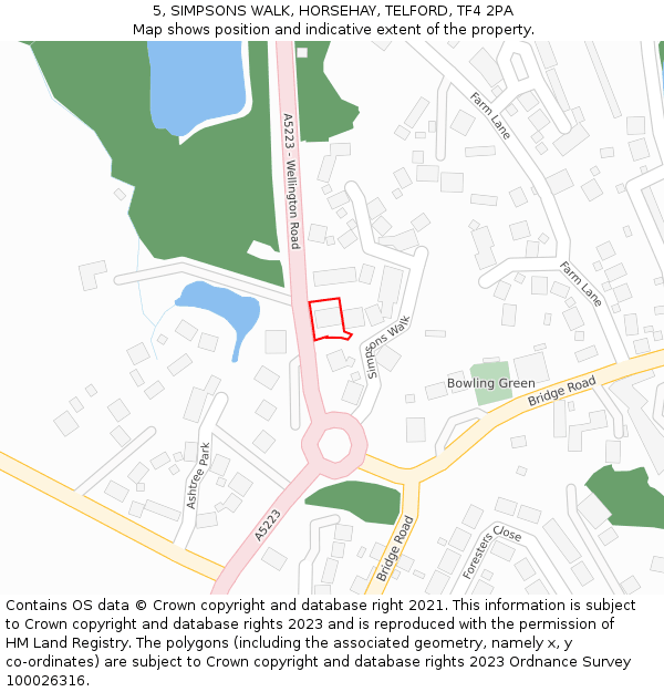 5, SIMPSONS WALK, HORSEHAY, TELFORD, TF4 2PA: Location map and indicative extent of plot